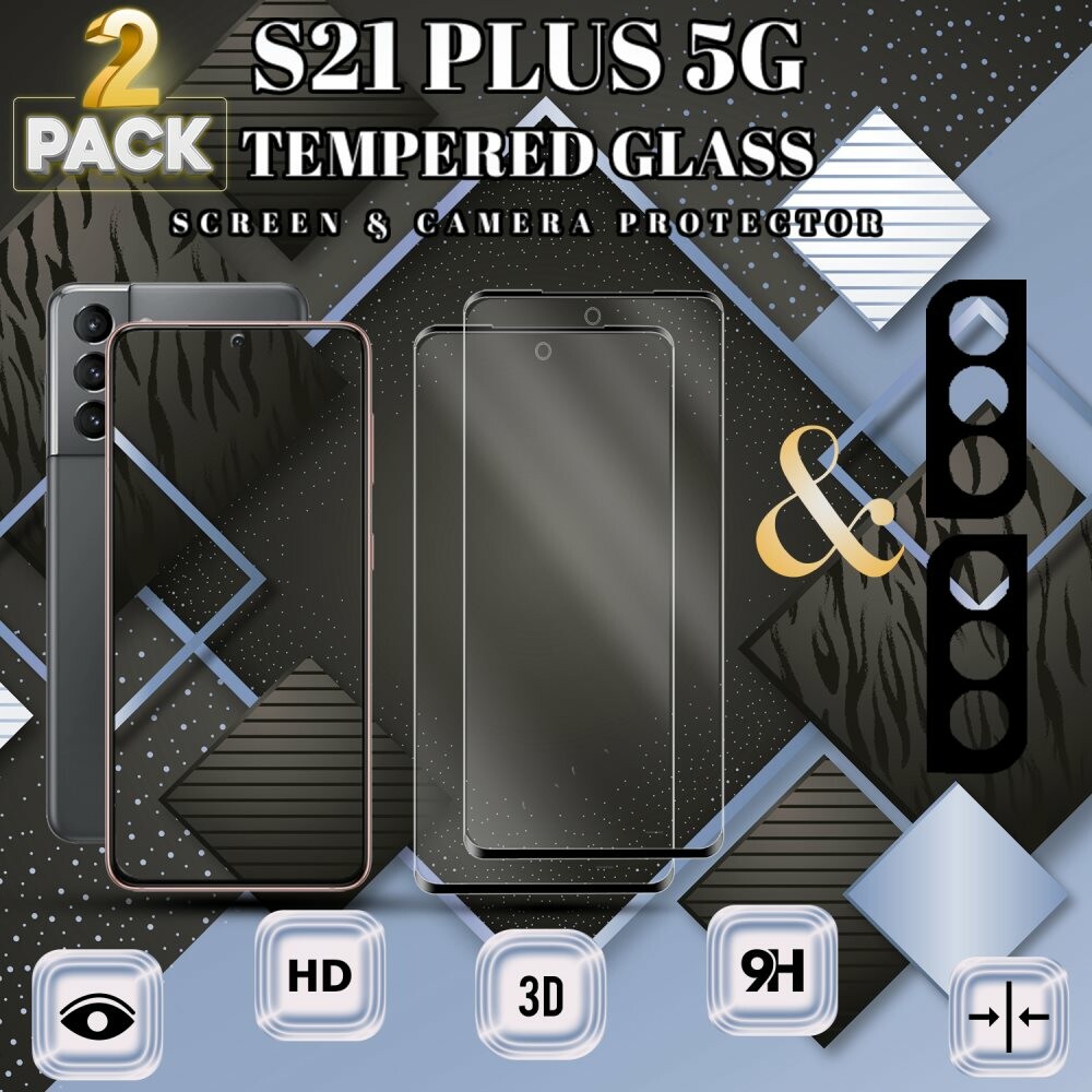 2-Pack Samsung S21 Plus (5G) Skärmskydd & 2-Pack linsskydd - Härdat Glas 9H - Super kvalitet 3D