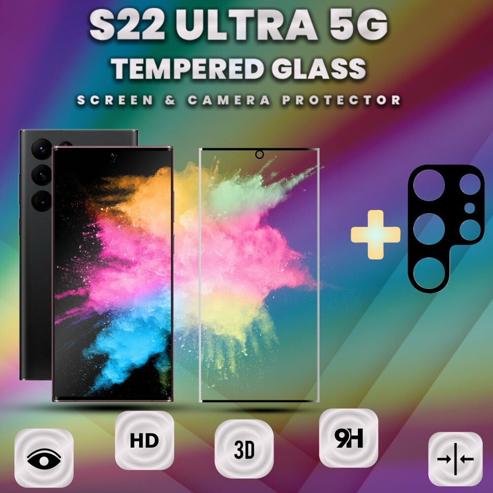 1-Pack Samsung S22 Ultra 5G Skärmskydd &1-Pack linsskydd-9H GLAS