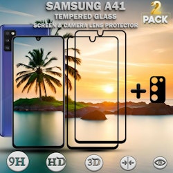 2-Pack Samsung A41 Skärmskydd & 1-Pack linsskydd - Härdat Glas 9H - Super kvalitet 3D
