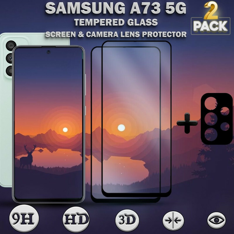 2-Pack Samsung A73 5G & 1-Pack linsskydd - Härdat Glas 9H - Super kvalitet 3D