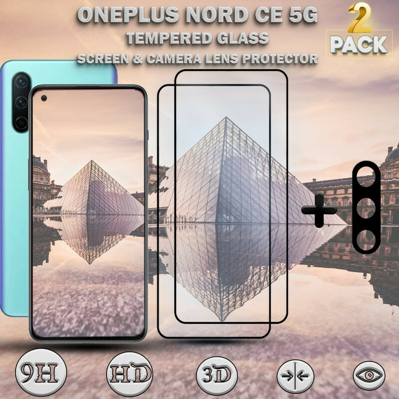 2-Pack OnePlus Nord CE 5G & 1-Pack linsskydd - Härdat Glas 9H - Super kvalitet 3D