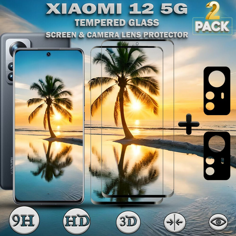 2-Pack Xiaomi 12 (5G) Skärmskydd & 2-Pack linsskydd - Härdat Glas 9H - Super kvalitet 3D