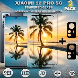 2-Pack Xiaomi 12 Pro (5G) Skärmskydd & 2-Pack linsskydd - Härdat Glas 9H - Super kvalitet 3D