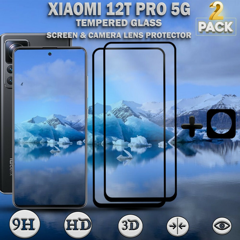 2-Pack Xiaomi 12T Pro (5G) Skärmskydd & 1-Pack linsskydd - Härdat Glas 9H - Super kvalitet 3D