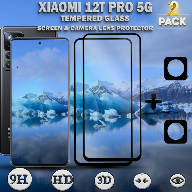 2-Pack Xiaomi 12T Pro (5G) Skärmskydd & 2-Pack linsskydd - Härdat Glas 9H - Super kvalitet 3D