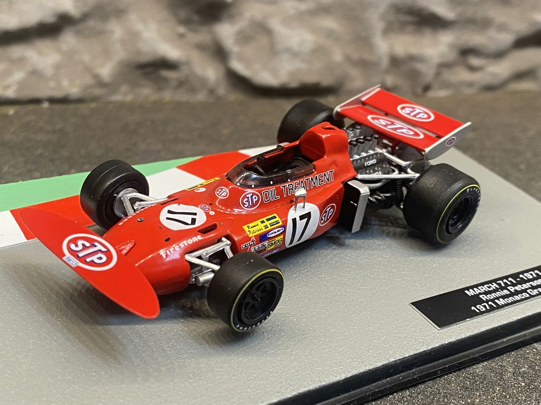 Skala 1/43 Formula 1, March 711 - 1971 - Ronnie Peterson - Monaco GP 71' Visnings-ex