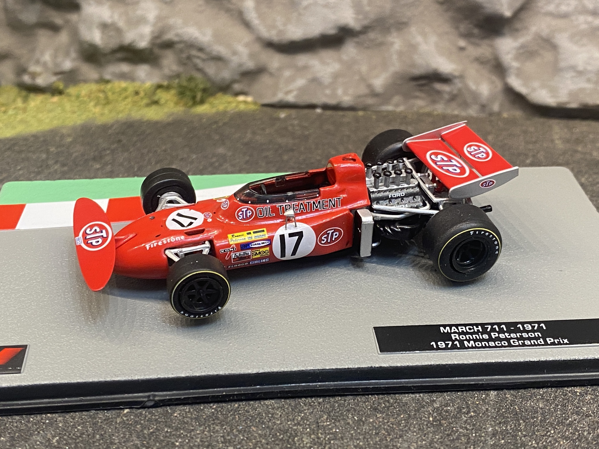 Skala 1/43 Formula 1, March 711 - 1971 - Ronnie Peterson - Monaco GP 71' Visnings-ex