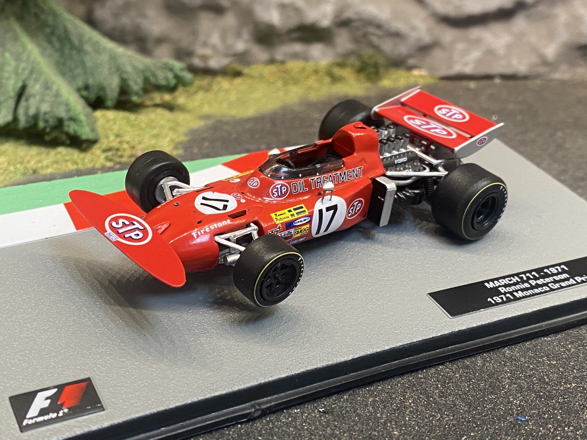 Skala 1/43 Formula 1, March 711 - 1971 - Ronnie Peterson - Monaco GP 71' Visnings-ex