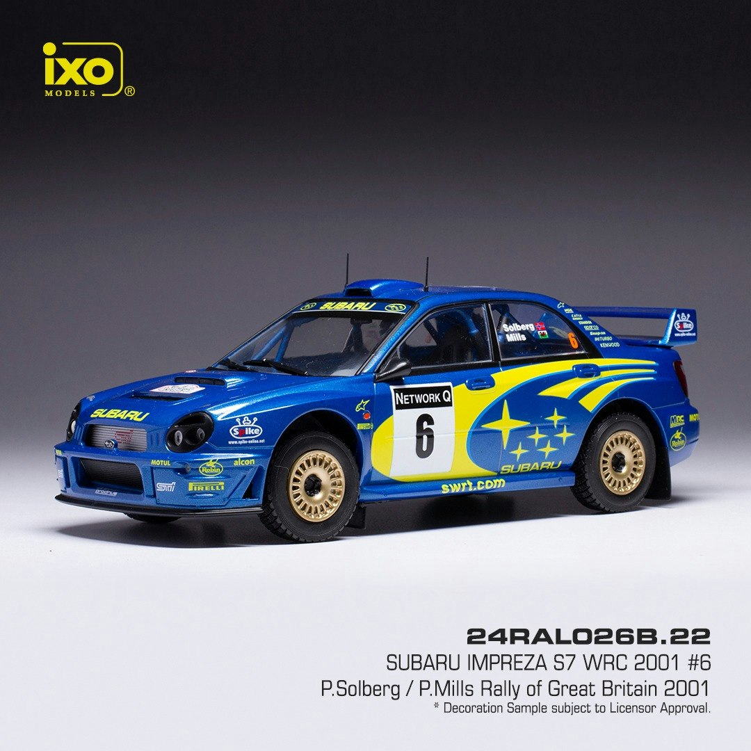 Skala 1/24 SUBARU IMPREZA S7 WRC 2001 #6 P.Solberg / P.Mills 01 fr IXO Models