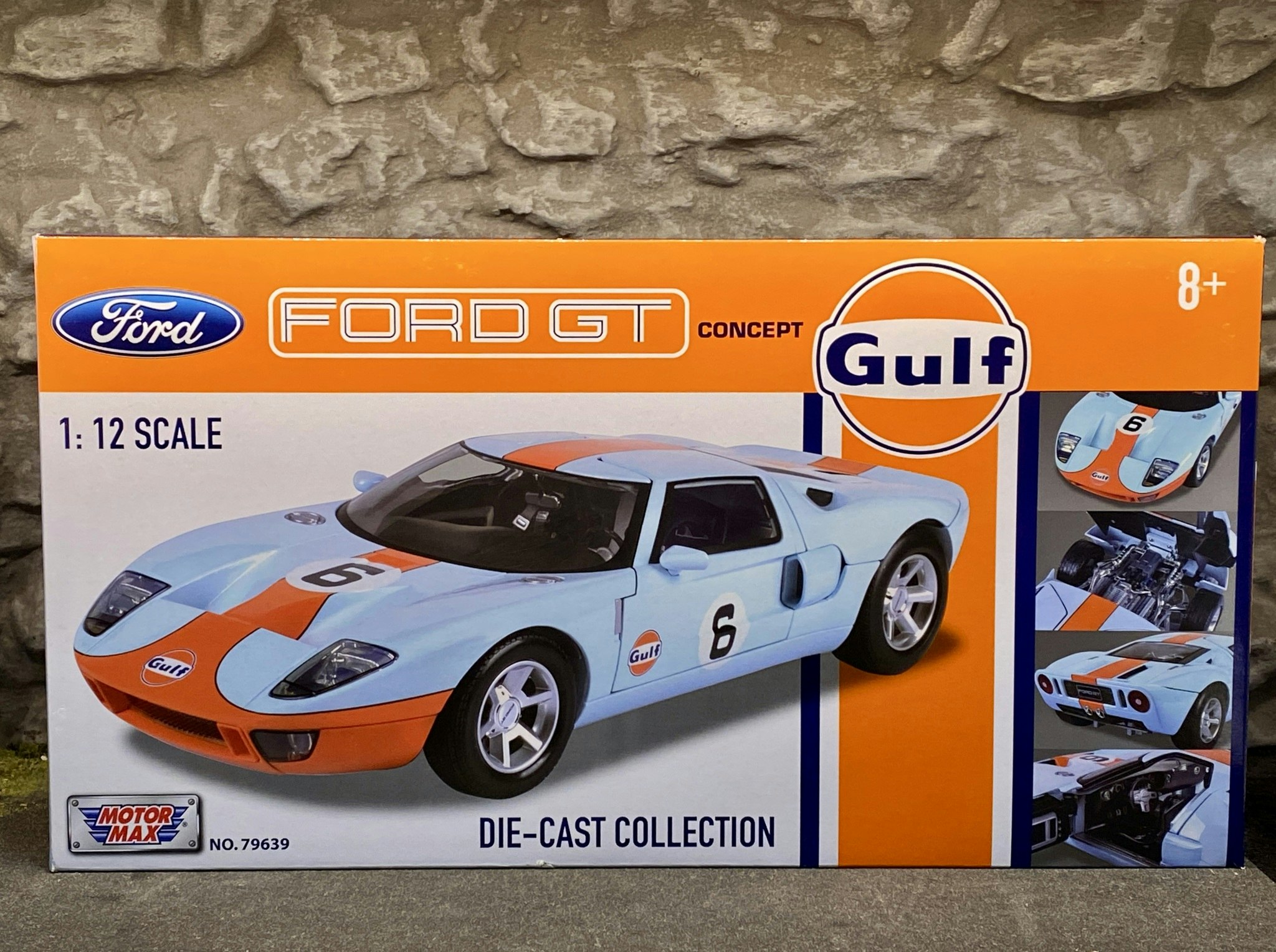 Skala 1/12 Stor & tung Ford GT Concept, "GULF" fr MotorMax