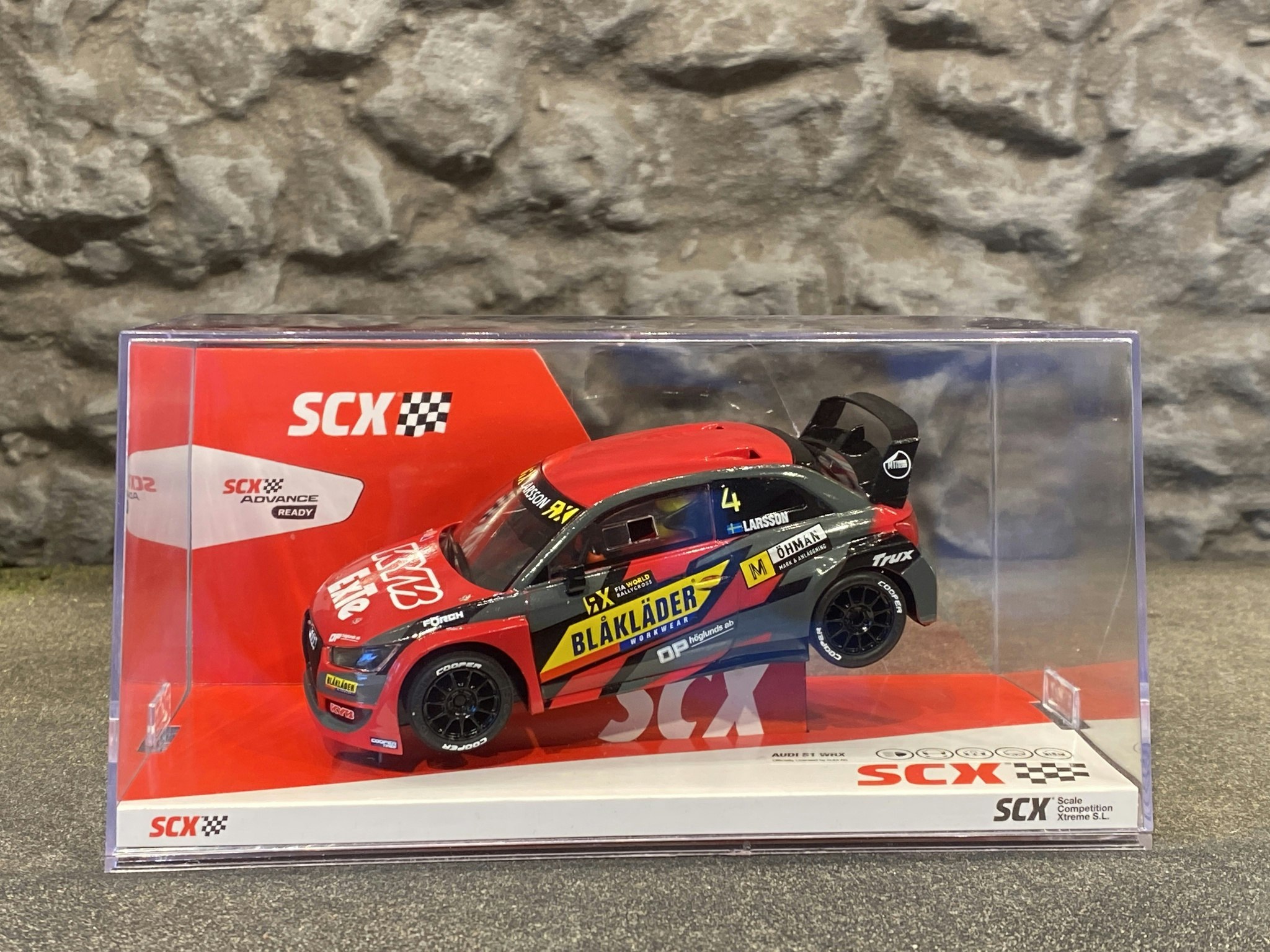 Skala 1/32 Analog SCX Bil till Bilbana: Audi S1 WRX Larsson/Ekström "Blåkläder"