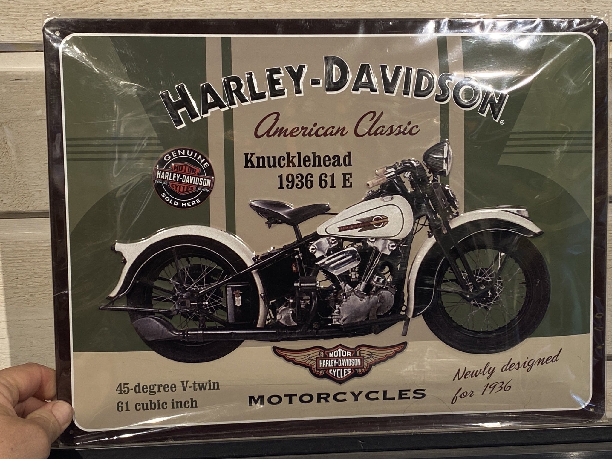 Plåtskylt ca 30 x 40 cm Motiv: Harley Davidson - Motorcycles Knucklehead 1936