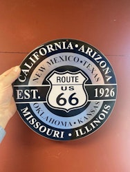 NYHET! Plåtskylt ca 30 cm rund "Est. Route 66 - 1926"
