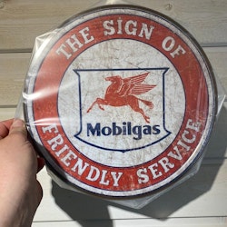 NYHET! Plåtskylt ca 30 cm Motiv: Mobilgas - The Sign of friendly Service