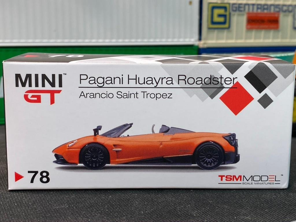 Skala 1/64 Pagani Huayra Roadster, Arancio Saint Tropez från MINI GT