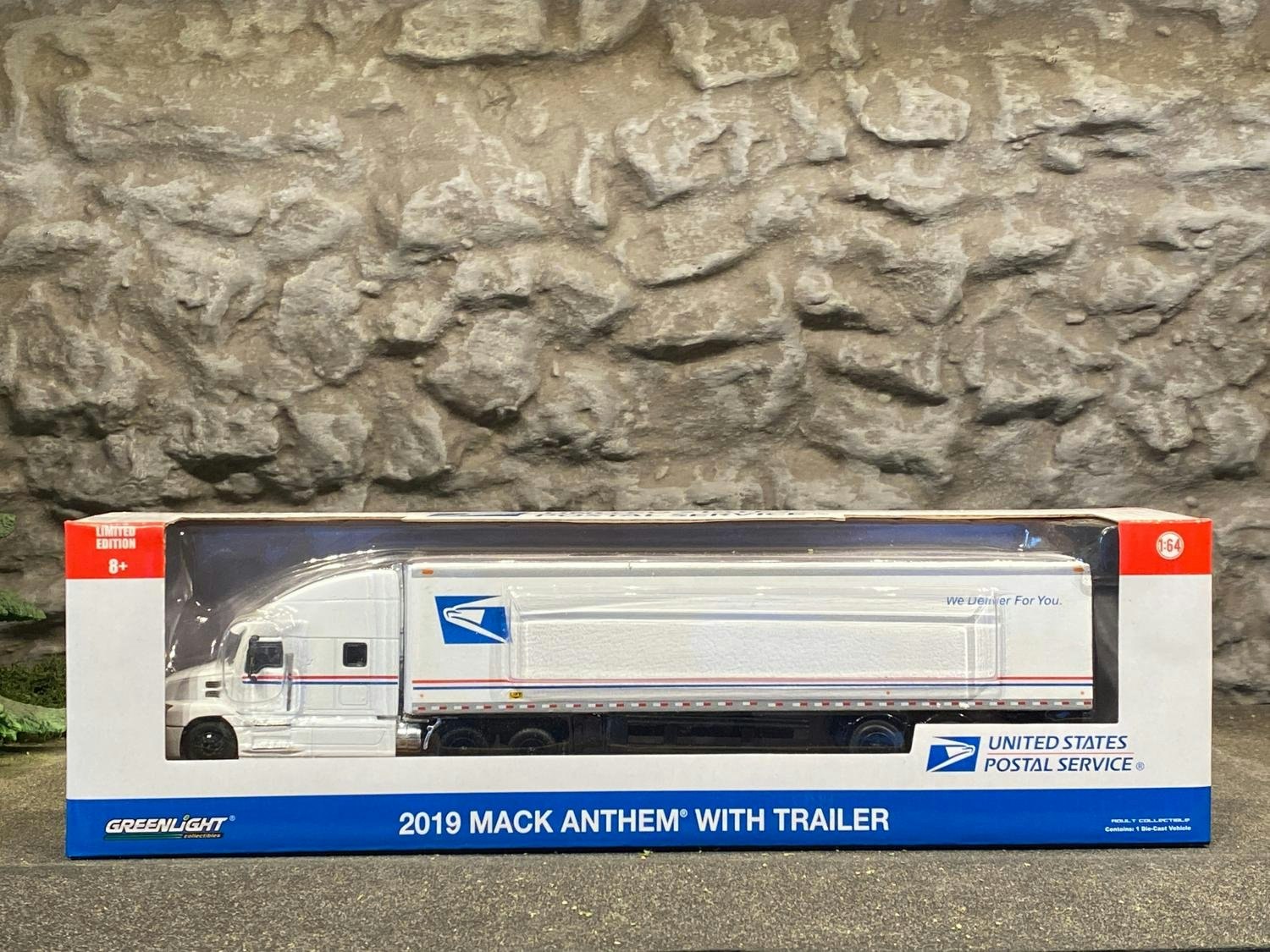 Skala 1/64 Mack Anthem 19' Lastbil "United States Postal Service" fr Greenlight