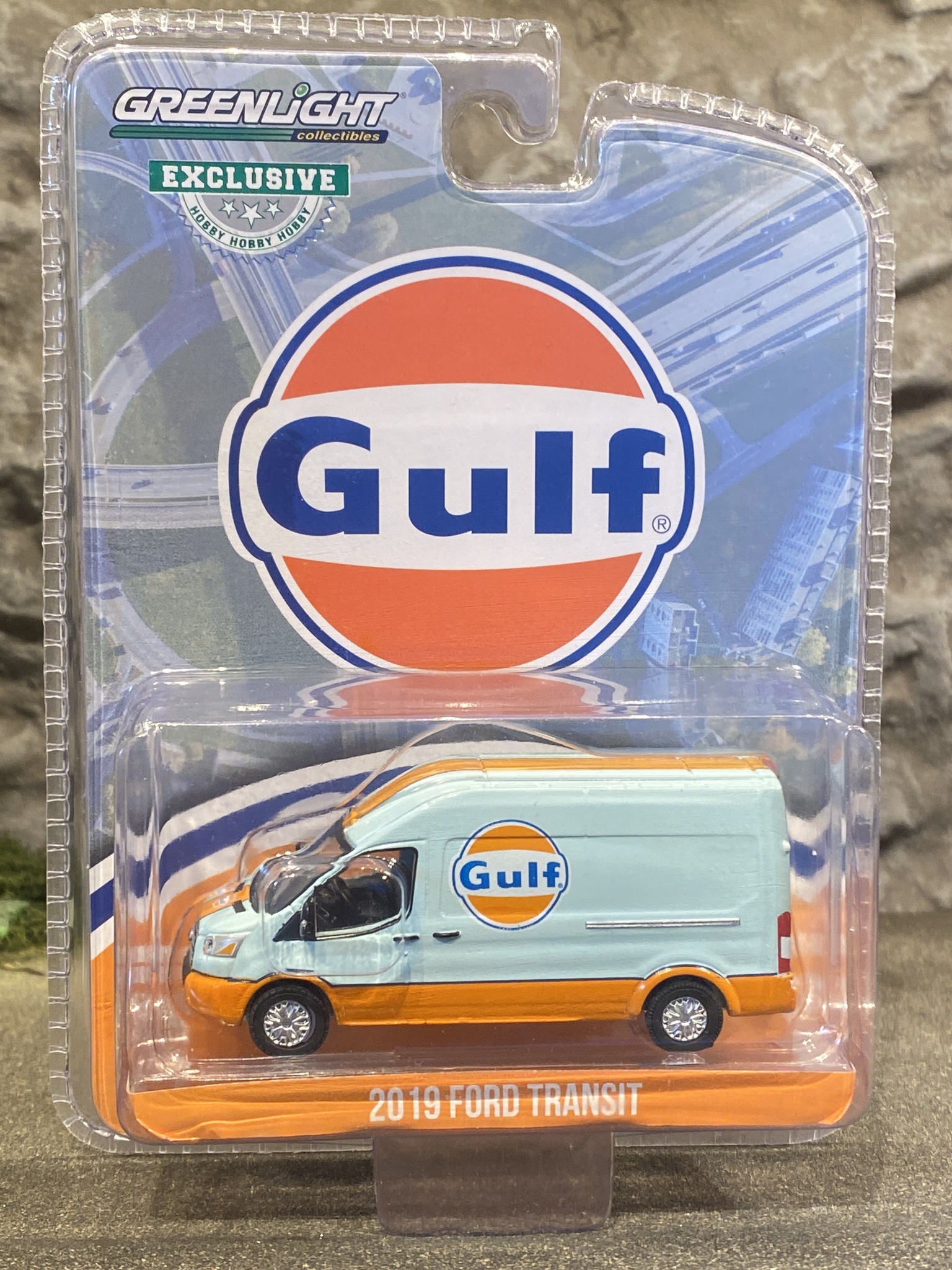 Skala 1/64 Ford Transit, GULF fr Greenlight Exclusive