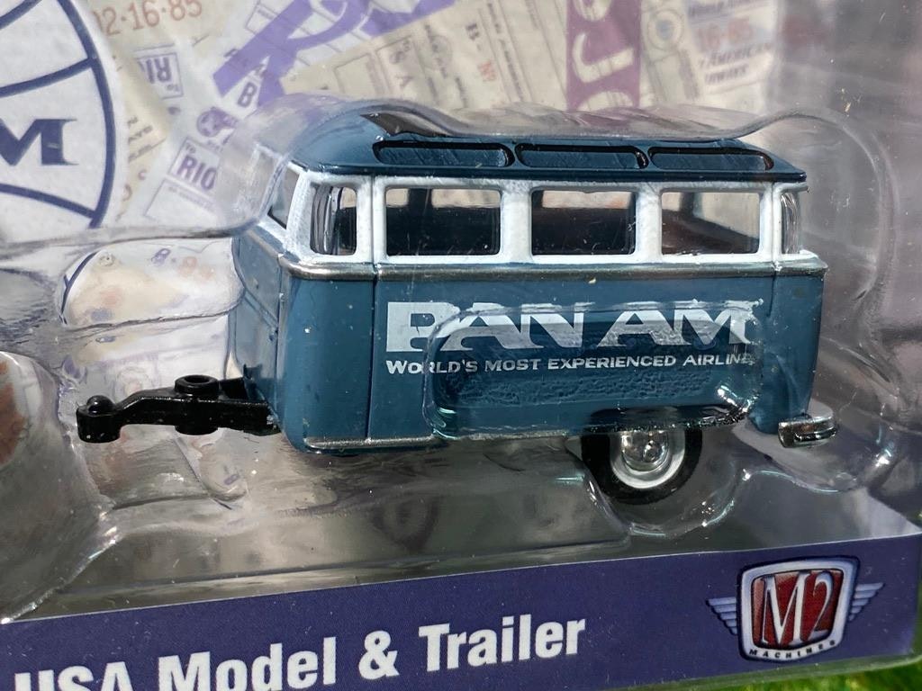 Skala 1/64 -58 Volkswagen Microbus 15 Window USA & Trailer  "Pan Am" fr M2