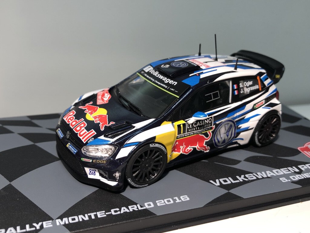 Skala 1/43 Snygg modellbil av Volkswagen Polo R WRC 2016 "Monte Carlo"