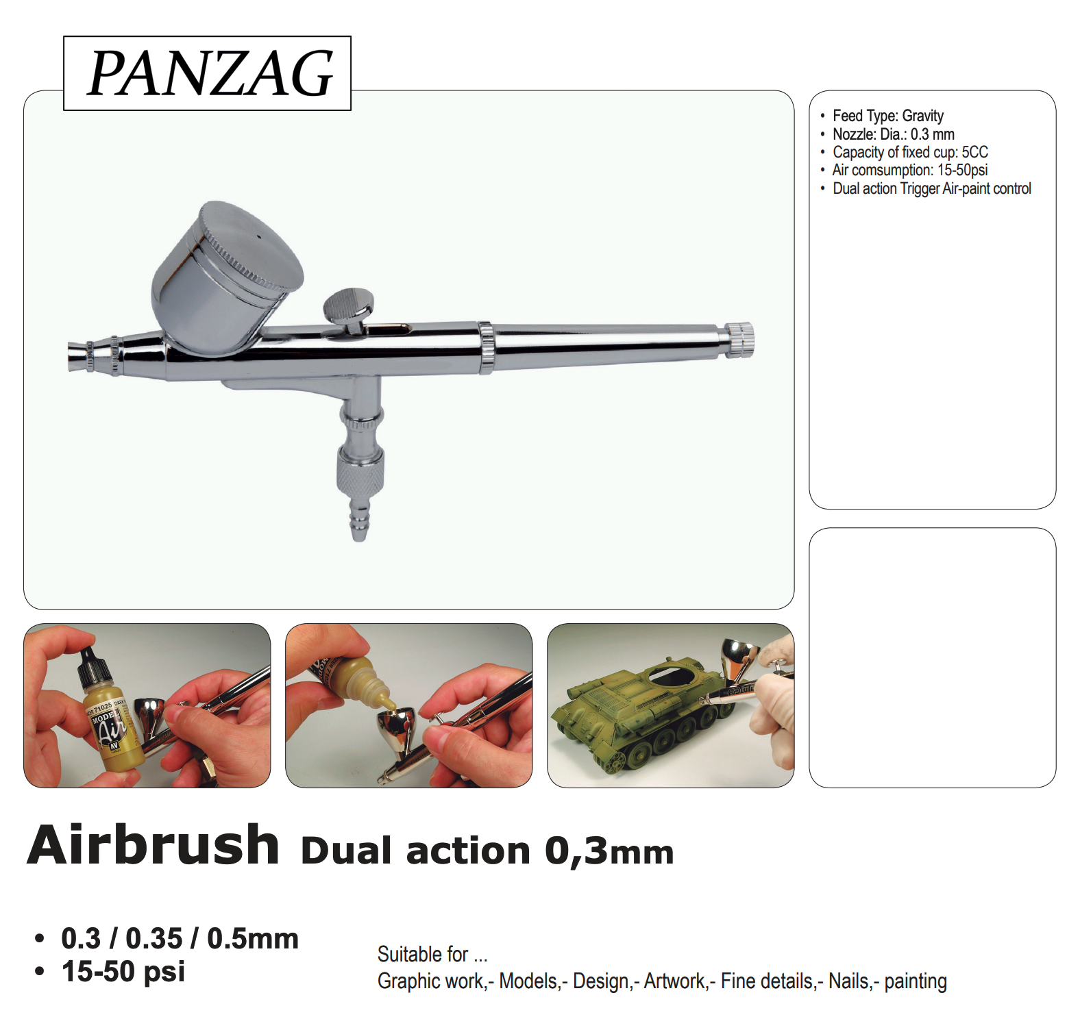 Airbrush kit Dual-action m större kopp för hobby  438933 fr Panzag