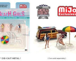 Skala 1/64 Figurer "Beach Girls" - 3 fig + Parasoll, strandstol  - American Diorama MiJo