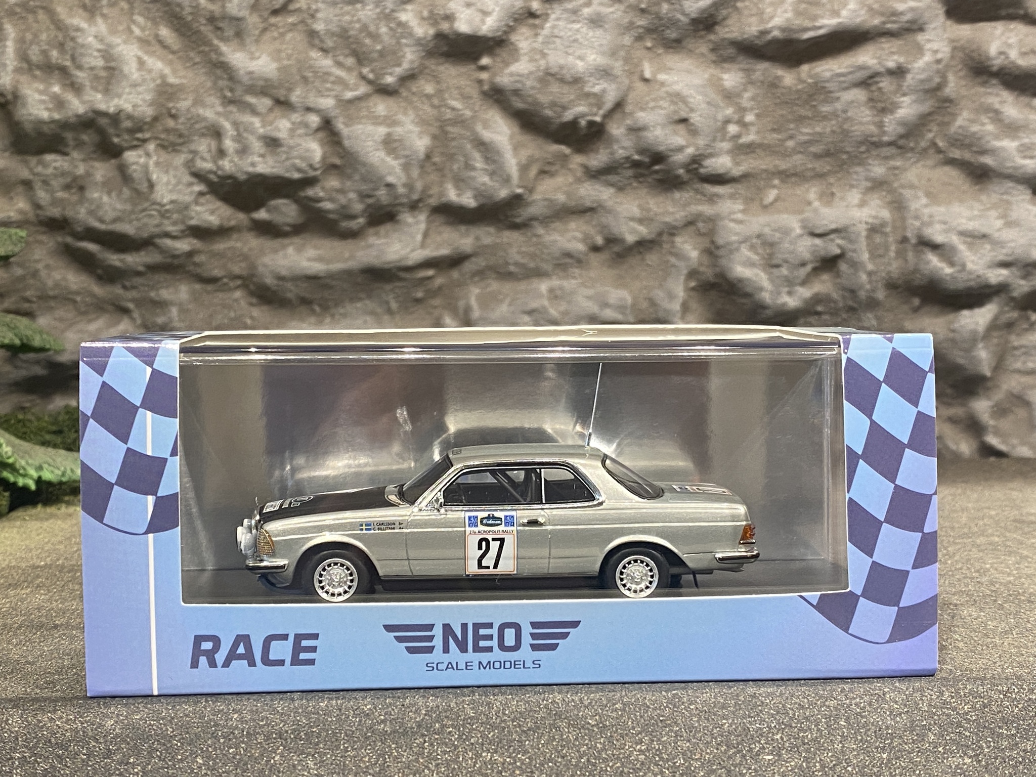 Skala 1/43 Mercedes 280 CE (C123), Rally VM I.Carlsson/C.Billstam, 1980 fr NEO