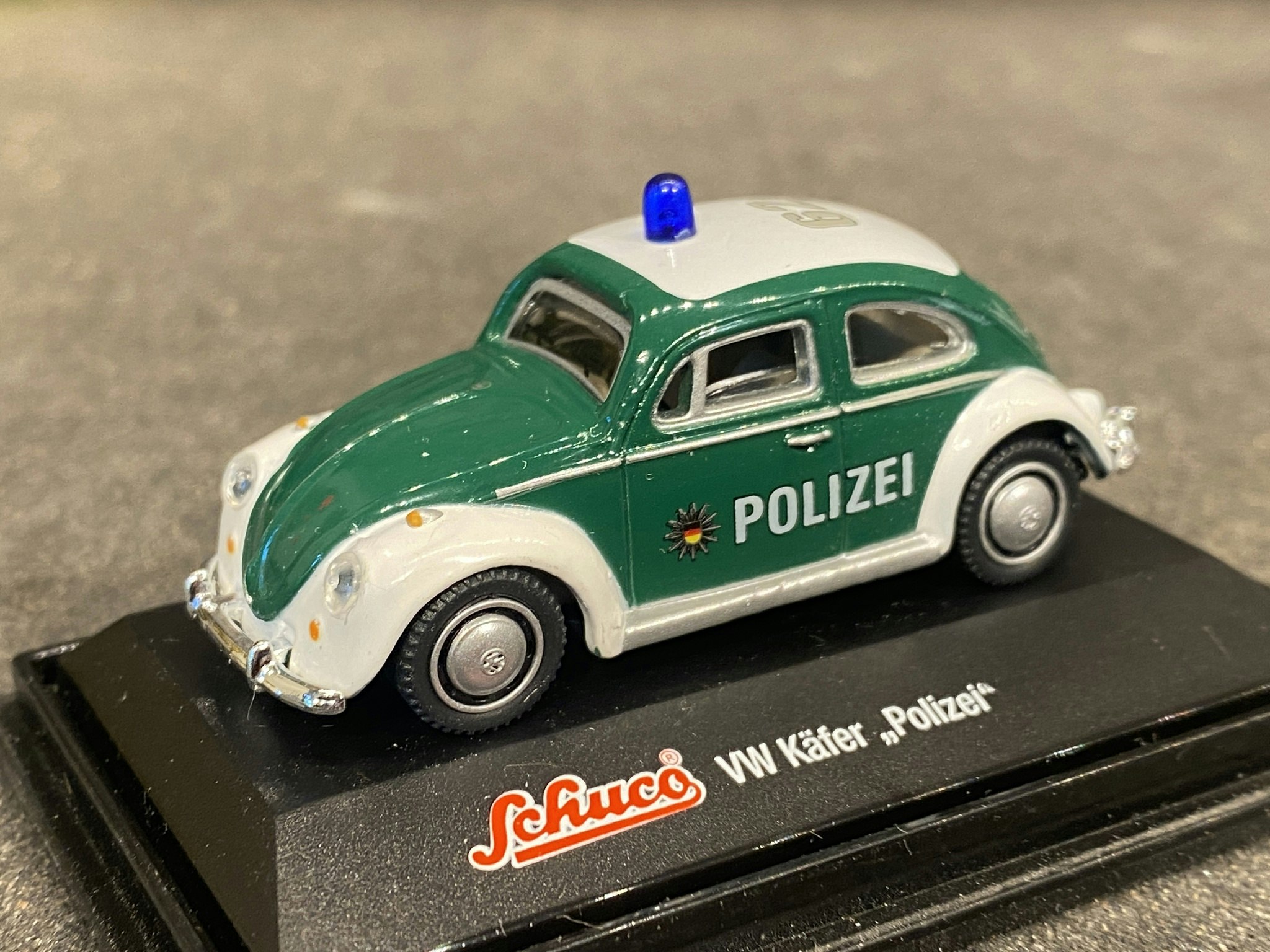 Skala 1/72 Volkswagen Käfer Polizei, Tysk Polisbil Bubbla, från Schuco