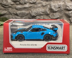 Skala 1/36 Porsche 911 GT2 RS Miamiblå m pullbackmotor fr Kinsmart