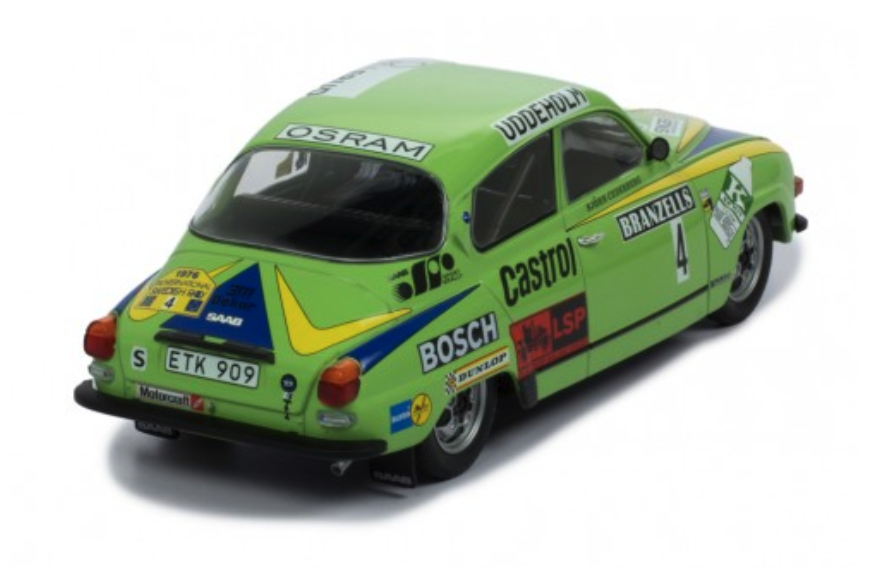 Skala 1/18 SAAB 96 V4 #4, P Eklund - B Cedergren, Vinnare Sv Rallyt 76' fr IXO Models