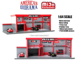 Skala 1/64: Stort Garage "Nismo" - Byggsats AD-76530 fr. American Diorama MiJo