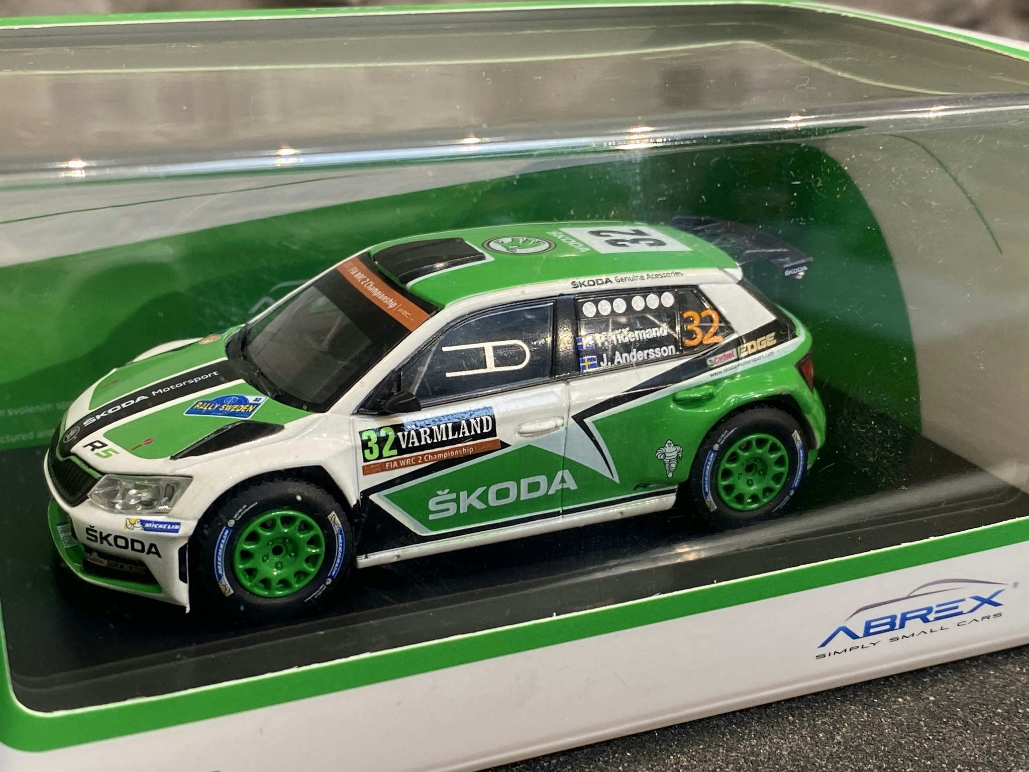 Skala 1/43 Škoda Fabia R5 No 32, Rally Sweden 2016, Tidemand - Axelsson från Abrex