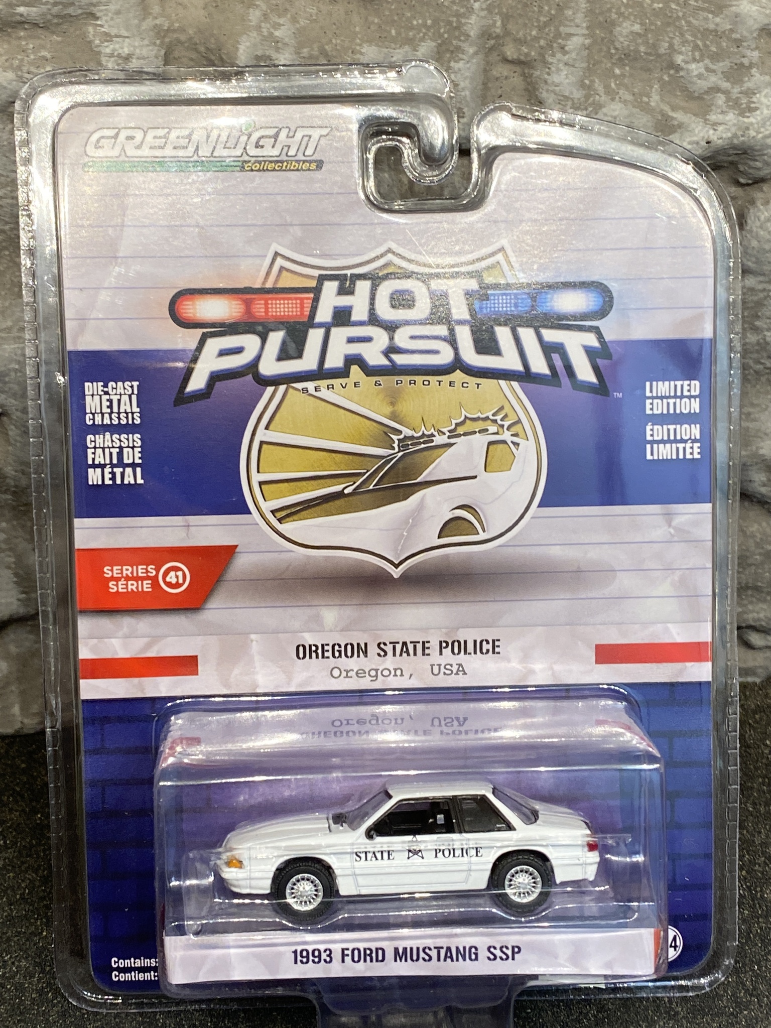 Skala 1/64 Ford Mustang 93' Oregon State Police "Hot Pursuit" från Greenlight