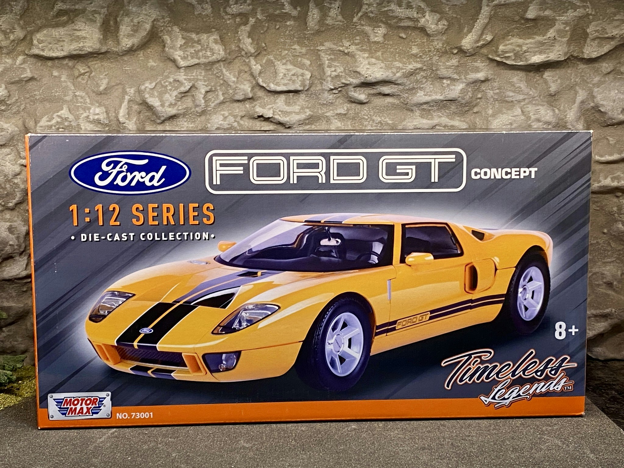 Skala 1/12 Stor & tung Ford GT Concept, Gul m svarta stripes fr MotorMax