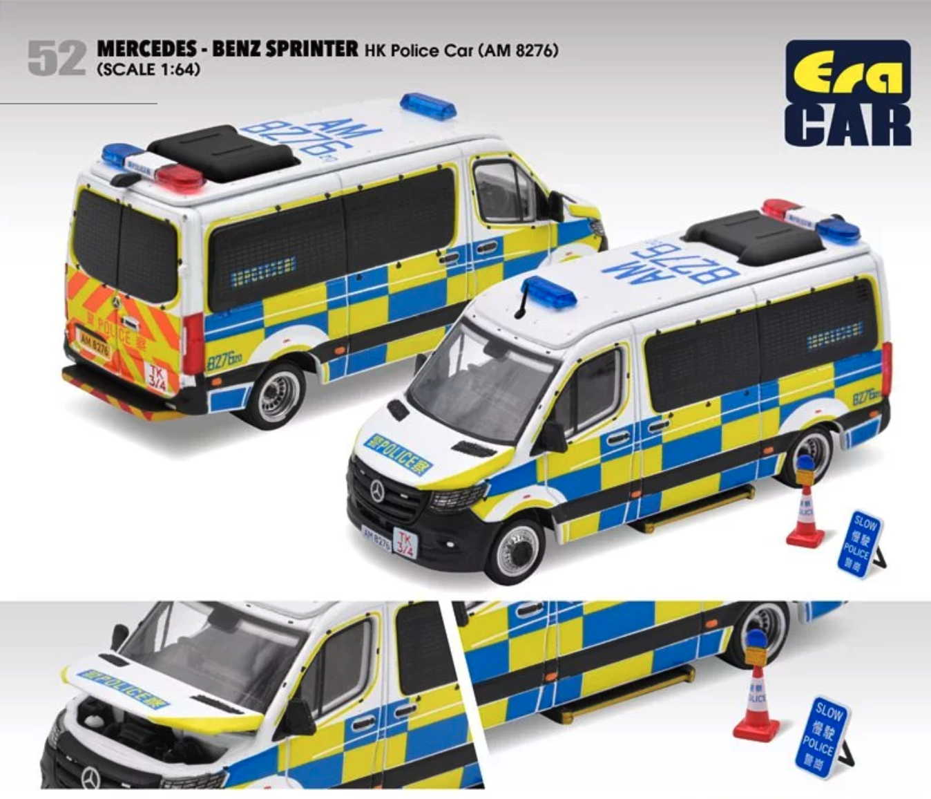 Skala 1/64 Fin Mercedes Benz Sprinter HK Police car #52 från ERA CAR