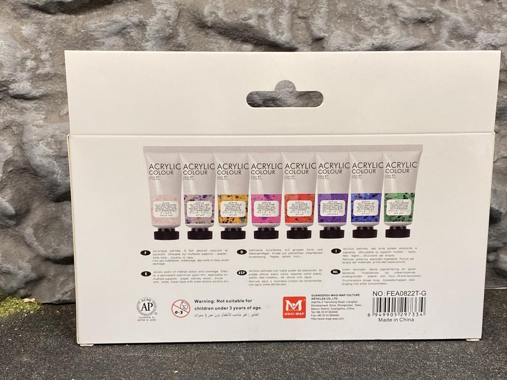 Akrylfärger med glitter i 8 pack, med 8 tuber á 22ml från Art Rangers