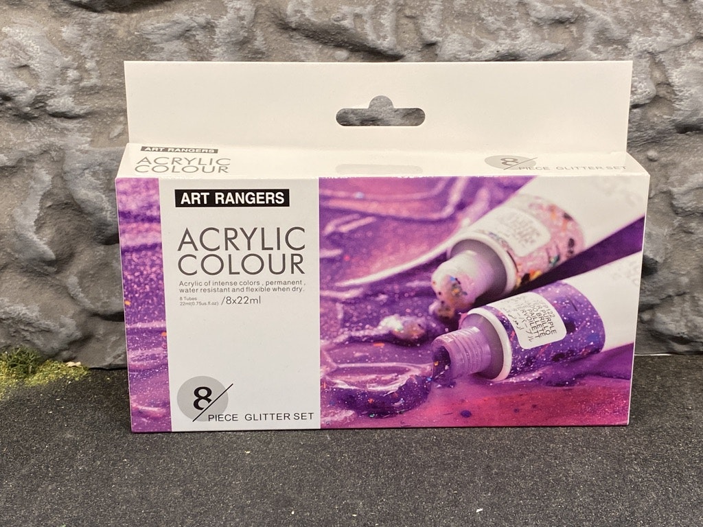 Akrylfärger med glitter i 8 pack, med 8 tuber á 22ml från Art Rangers