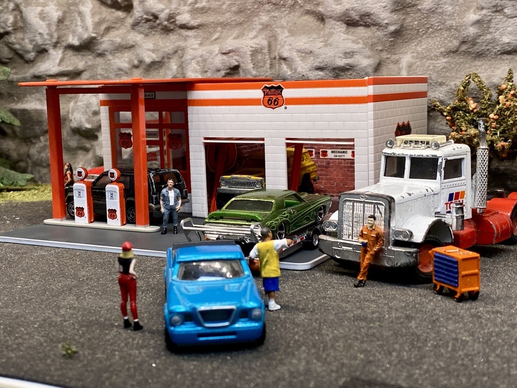 Skala 1/64: Vintage Gas Station "Philips 66" Bensinstation fr Greenlight