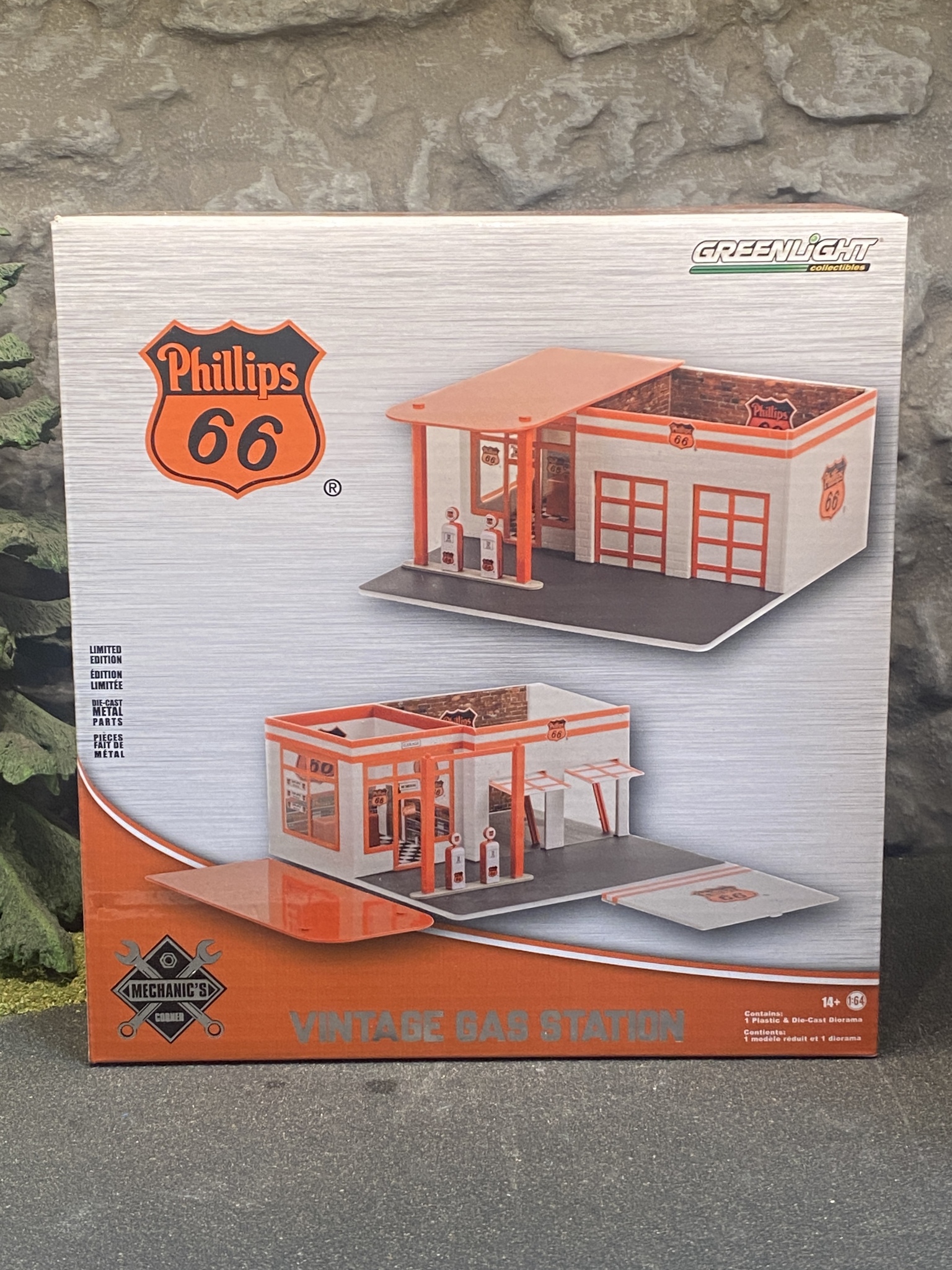 Skala 1/64: Vintage Gas Station "Philips 66" Bensinstation fr Greenlight