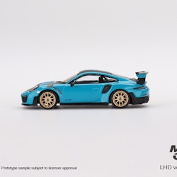 Skala 1/64 Porsche 911(991) GT2 RS Weissach Package Miami Blå, Vä styrd fr MINI GT