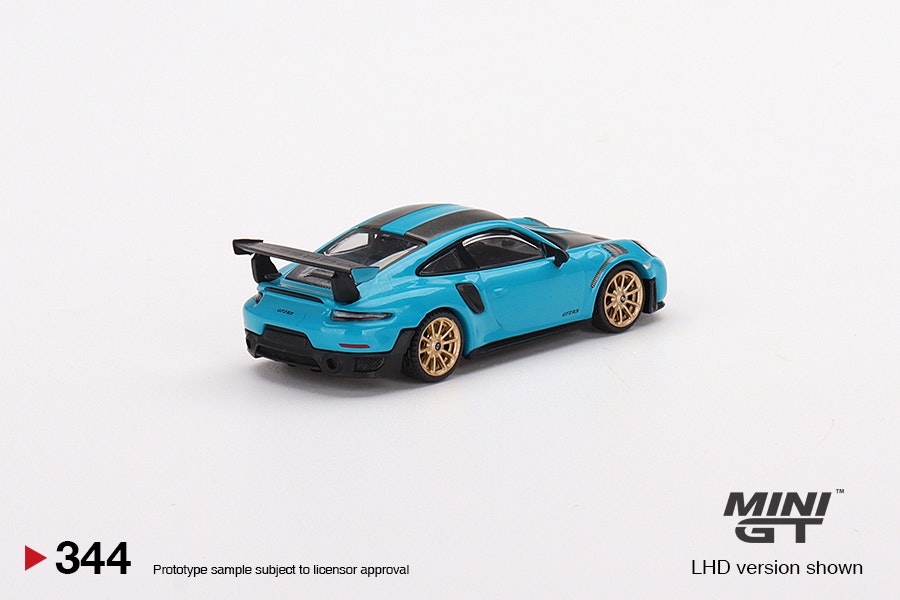 Skala 1/64 Porsche 911(991) GT2 RS Weissach Package Miami Blå, Vä styrd fr MINI GT