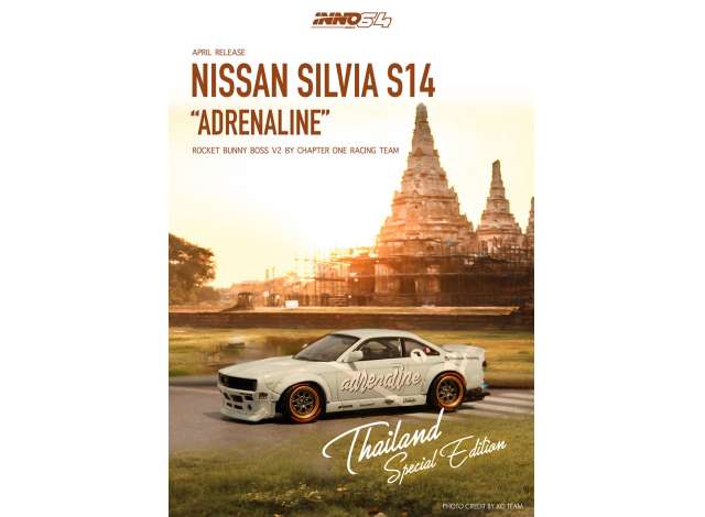 Skala 1/64 Nissan Silvia S14 Rocket Bunny Boss "Adrenaline" fr Inno64
