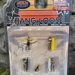 Skala 1/64 Figurer "Hang Loose" - 4 fig m Surfingbrädor &  1 Hund  - American Diorama MiJo