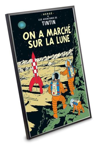 On a Marche Sur La Lune - affish med Ram - 50 x 70 cm - Tintin Fr: Moulinsart S.A.