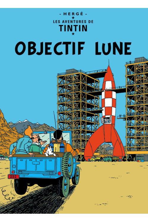 Objectif Lune - affish med Ram - 50 x 70 cm - Tintin Fr: Moulinsart S.A.