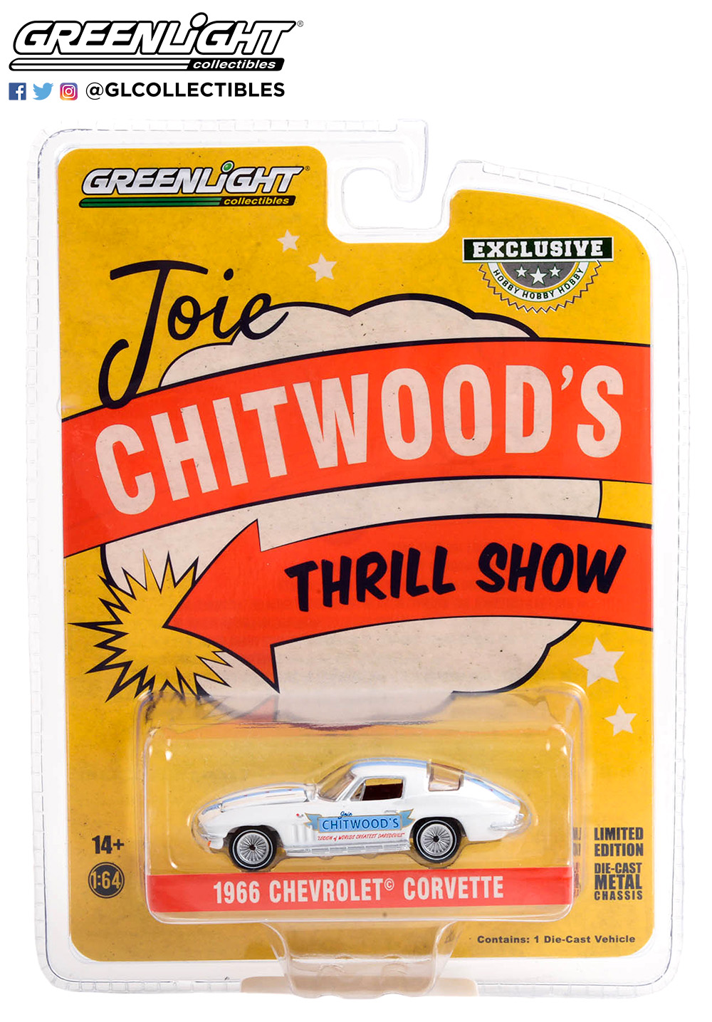 Skala 1/64 Chevrolet Corvette 66' "Joie Chitwood's Thrill Show" från Greenlight Excl.