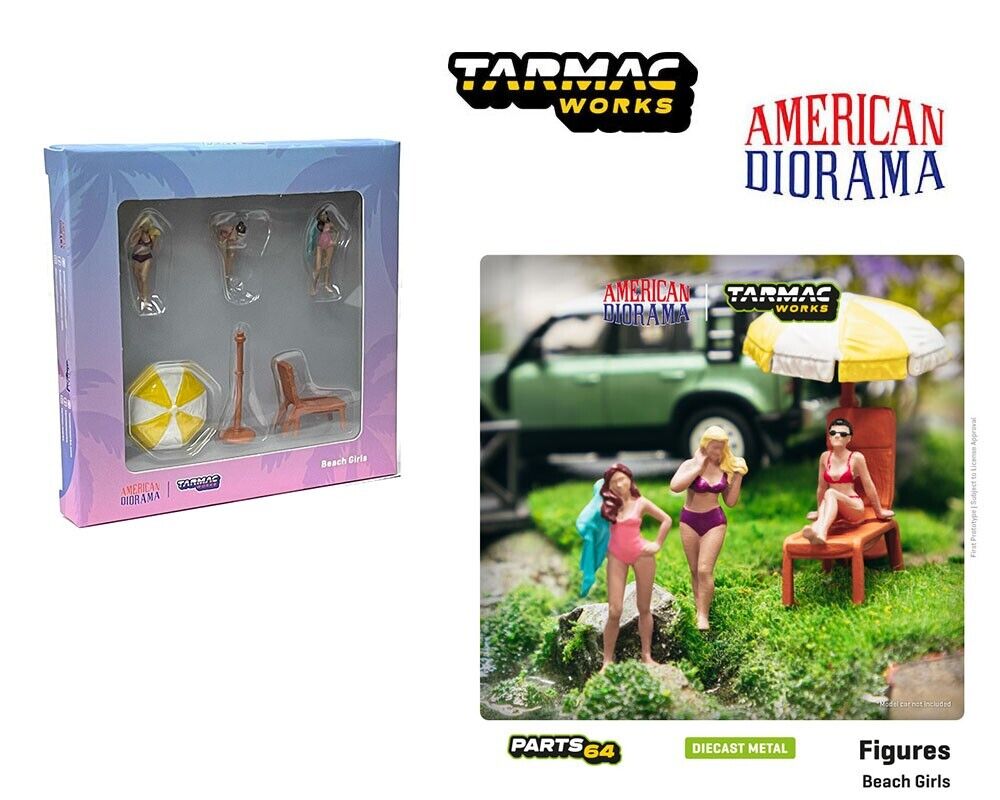 Skala 1/64 Figurer "Beach Girls" - 3 fig + Parasoll, strandstol - Tarmac + American Diorama