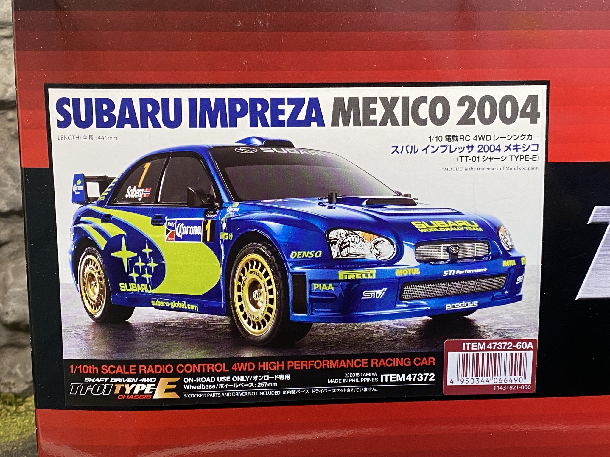 Skala 1/10 Subaru Impreza Mexico 2004 m TT-01 Type E Chassi från Tamiya