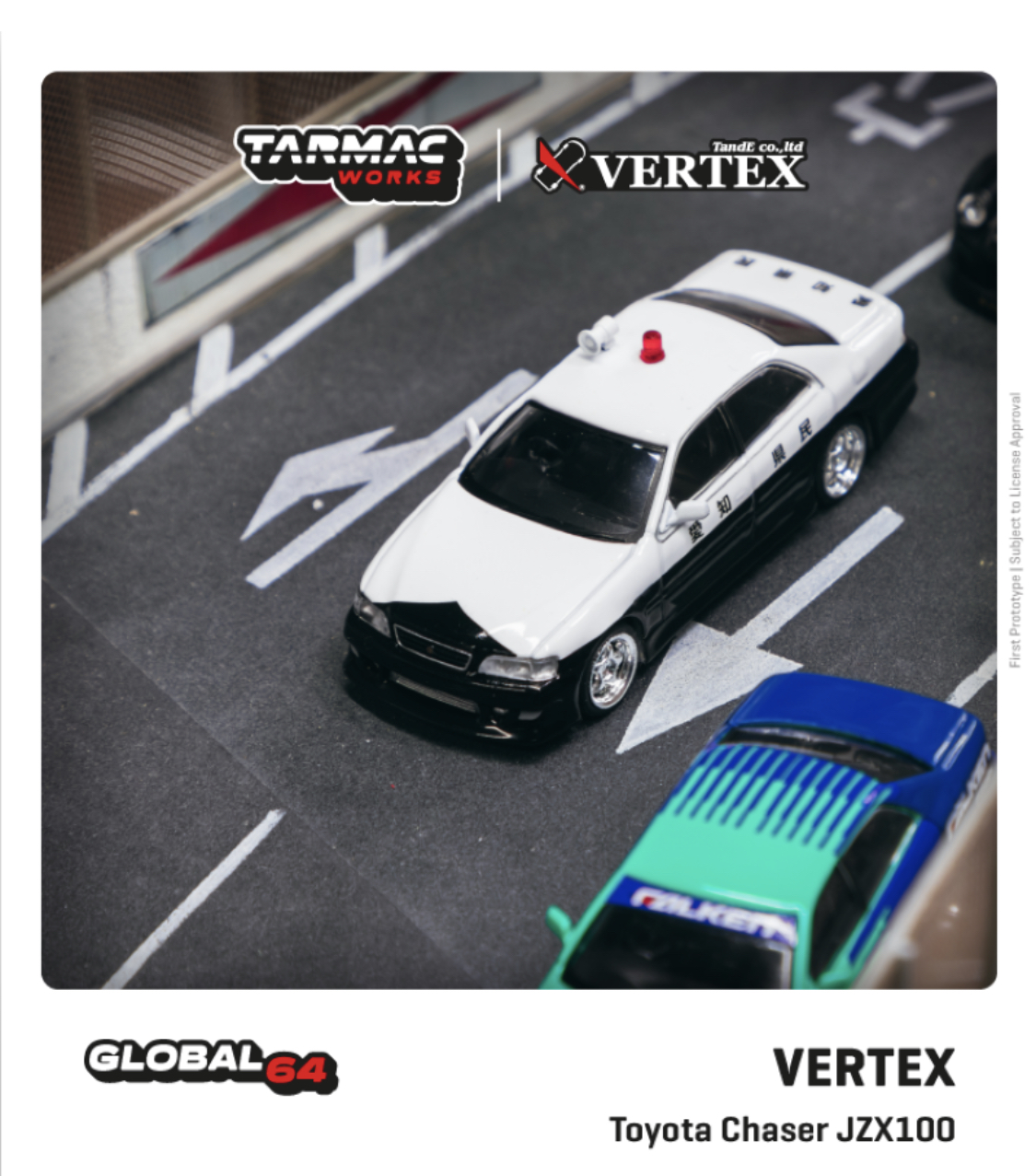 Skala 1/64  Vertex Toyota Chaser JZX100, Polisbil  från TARMAC works
