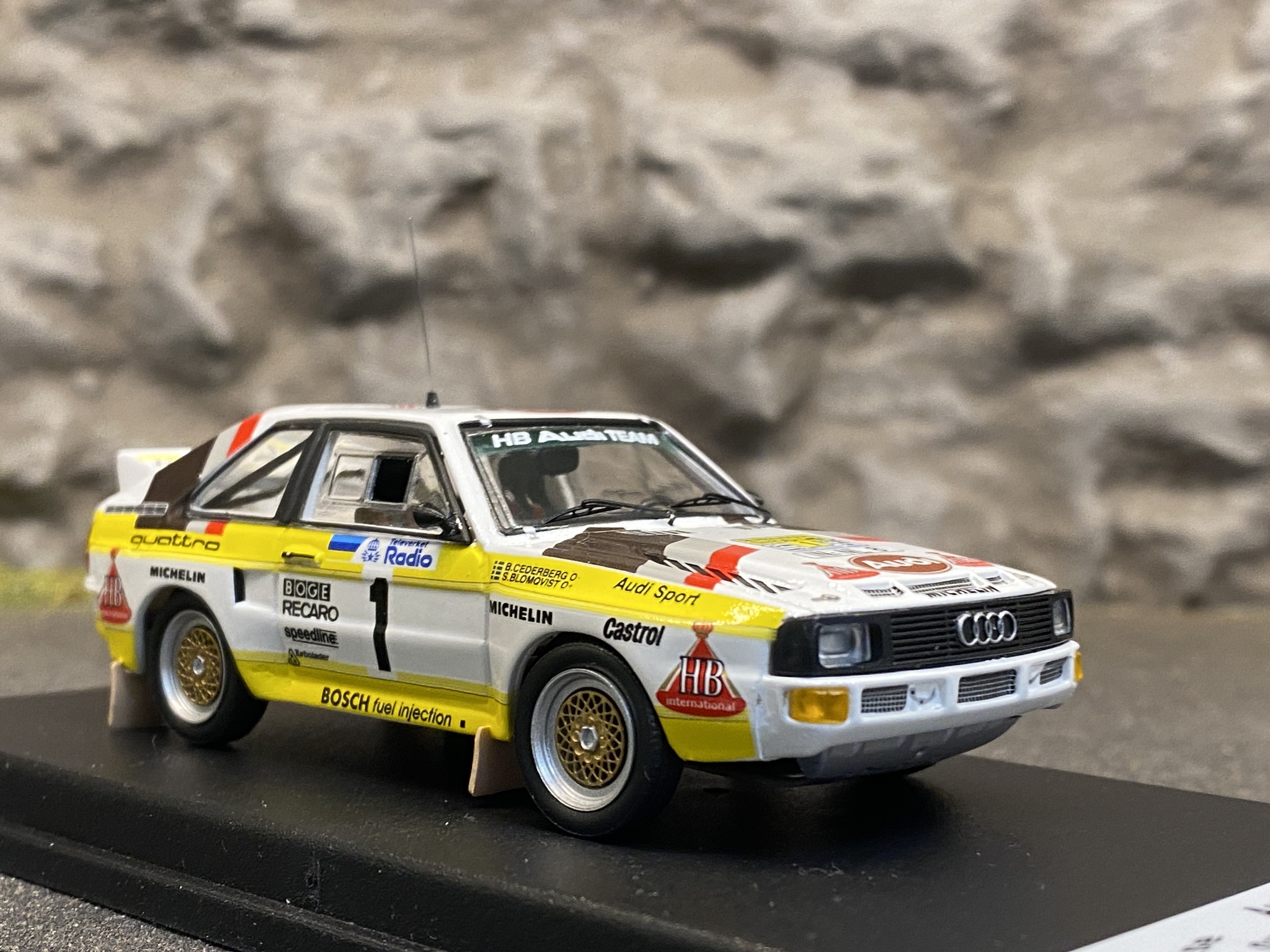 Skala 1/43 Audi Sport Quattro, S.Blomqvist/B.Cederberg Swedish Rally 1985' f Troféu