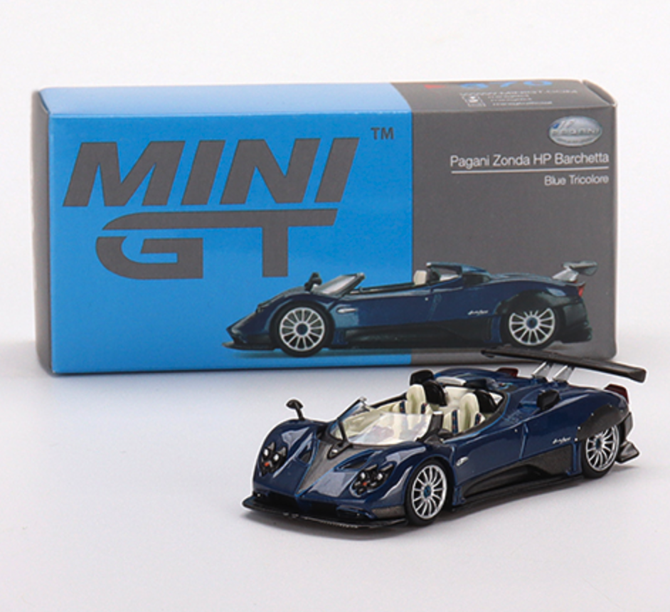 Skala 1/64 - Pagani Zonda HP Barchetta Blue Tricolore fr MINI GT